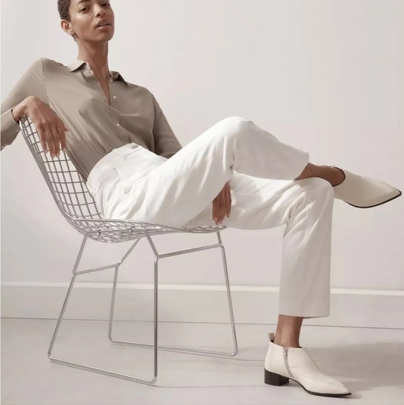 Everlane The Boss Cream Bone Boots Booties Pebbled Leather Size 8.5 - Picture 1 of 12